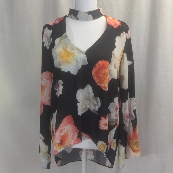 NWT Gianni Bini Choker Neck Black Floral Tunic Size Small - Picture 1 of 14